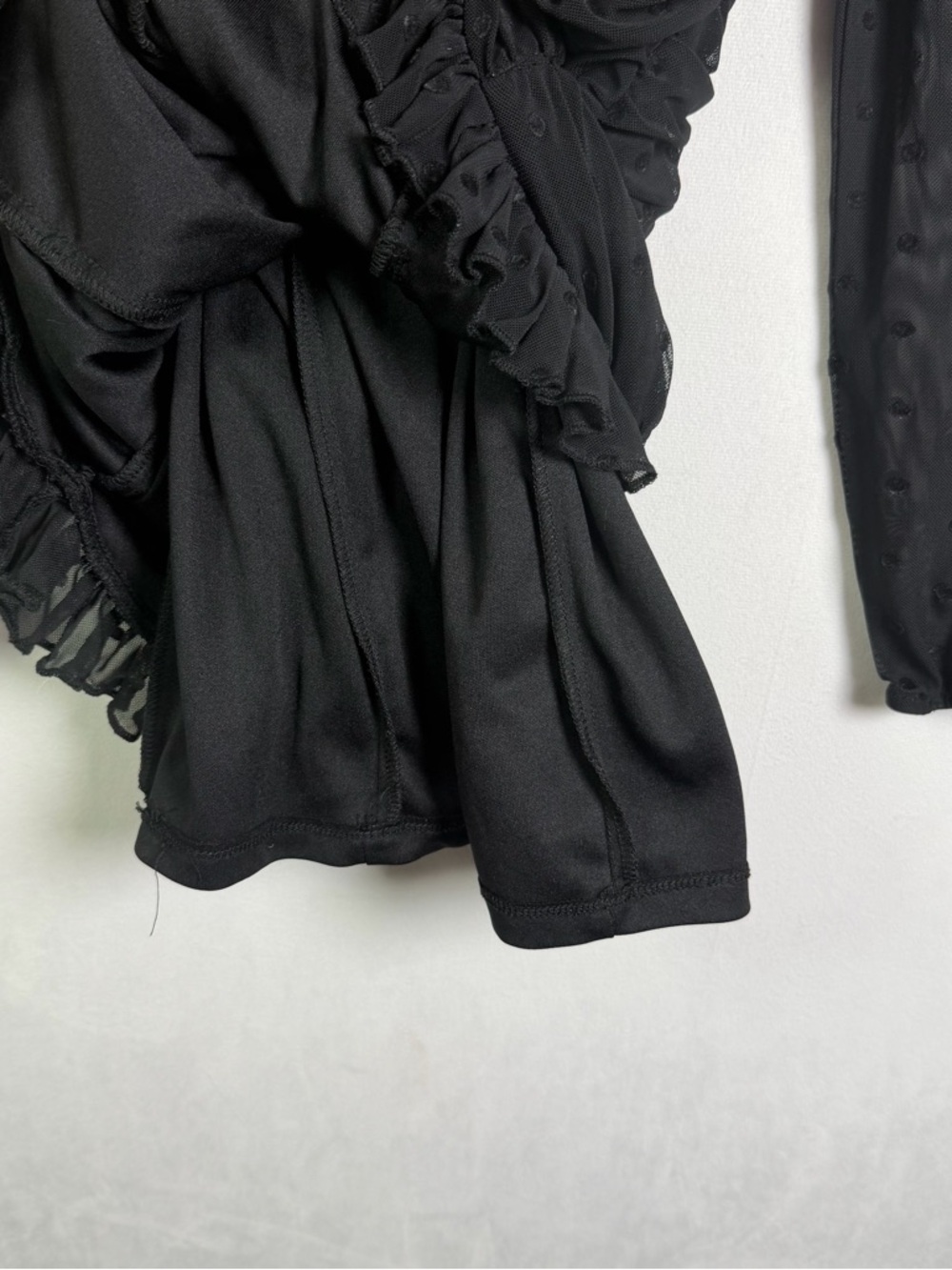Dear Moon Womens Black Ruched Mini Dress Sz 5 Swiss Dot Coquette Y2K Bodycon - Picture 7 of 11